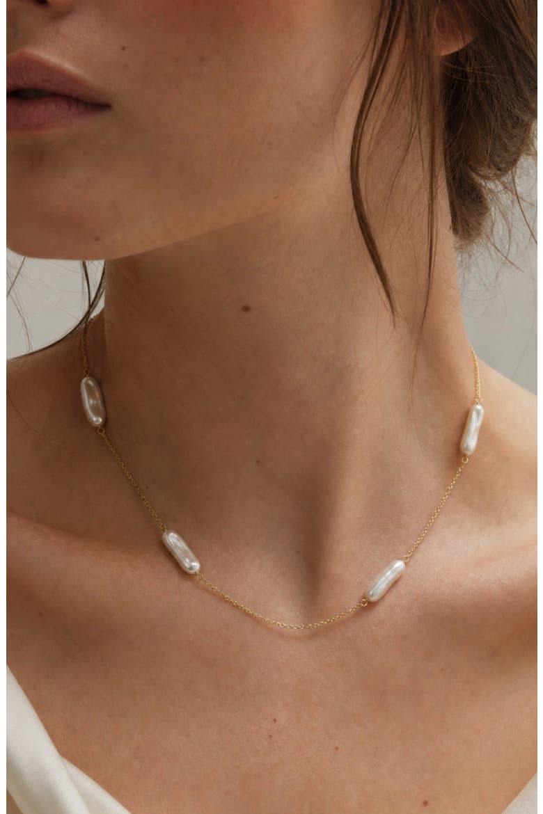 The Gaze Genuine Pearl Necklace, Alternate, color, GOLD