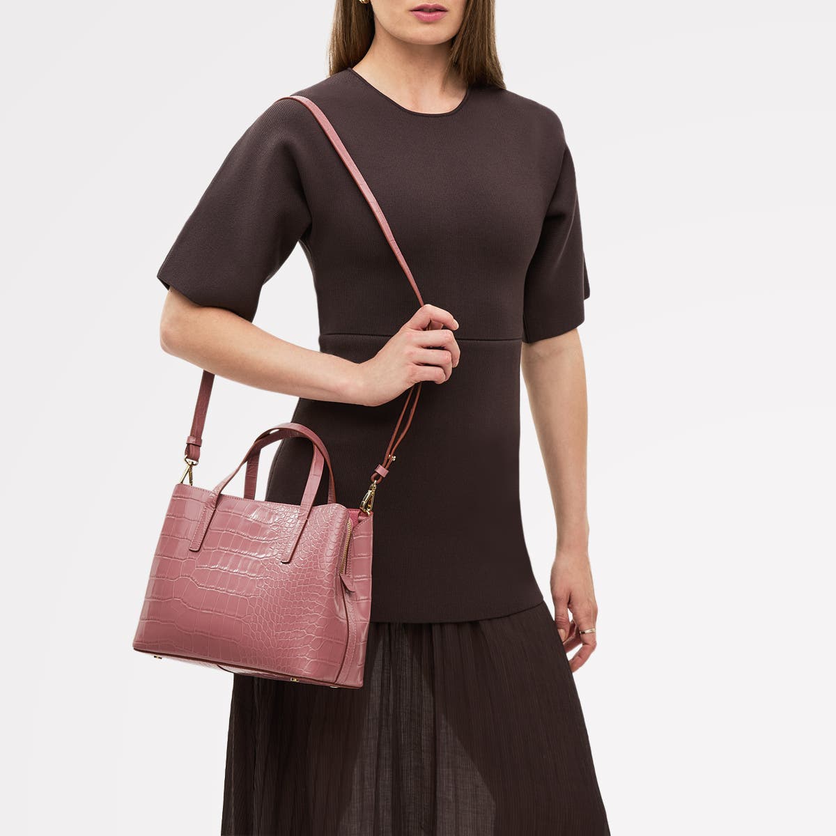 Radley Dukes Place - Faux Croc Medium Ziptop Satchel Bag, Alternate, color, French Rose