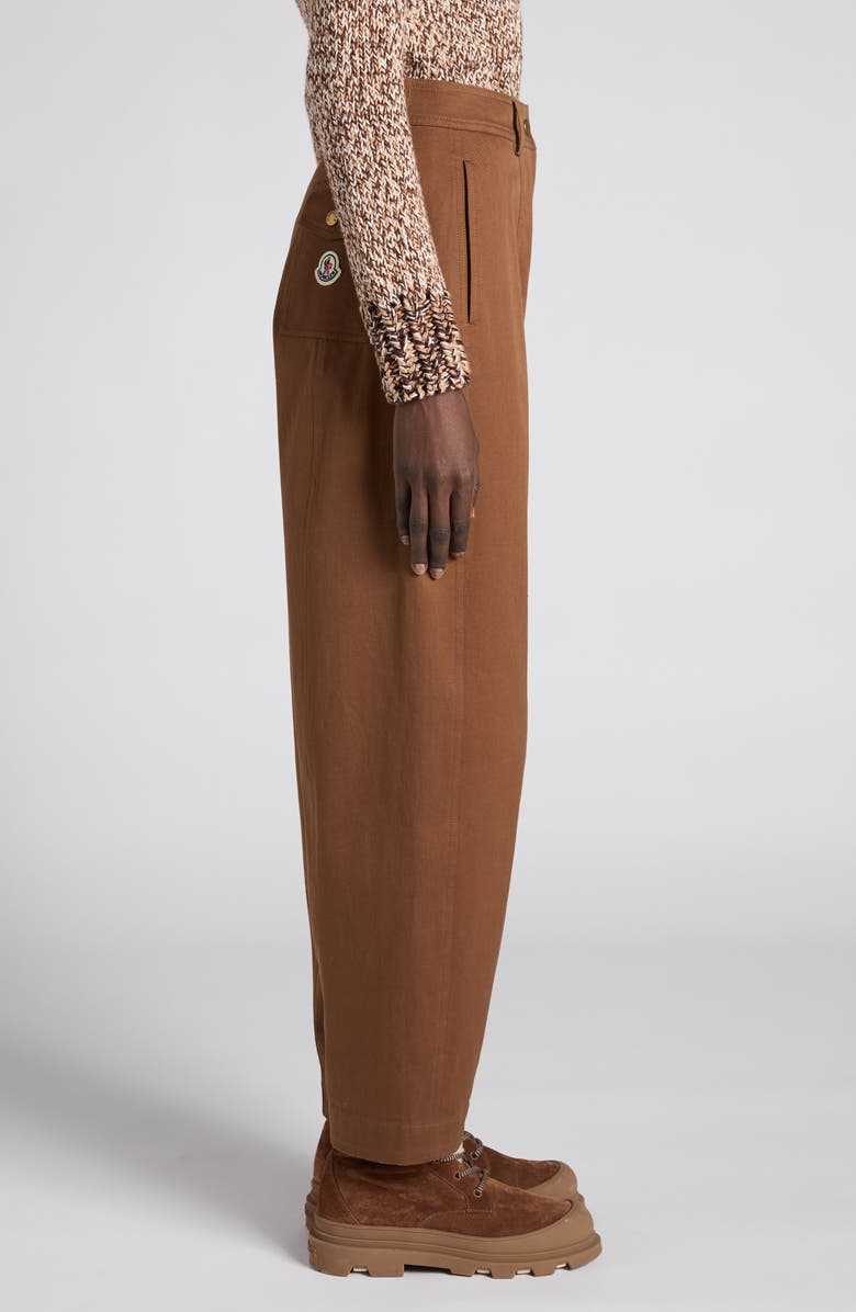 Moncler Stretch Cotton Twill Barrel Leg Ankle Trousers, Alternate, color, Burnt Caramel