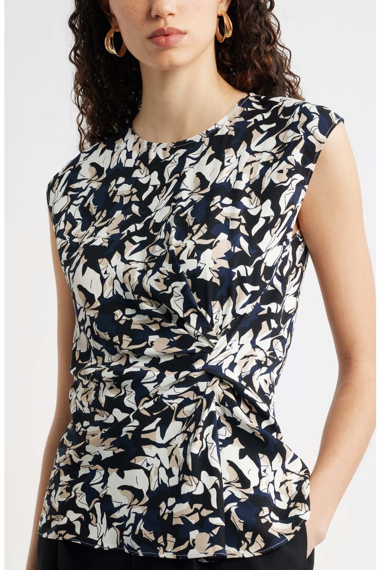 Side Twist Top, Alternate, color, NAVY- TAN GRAPHIC BLOCKS