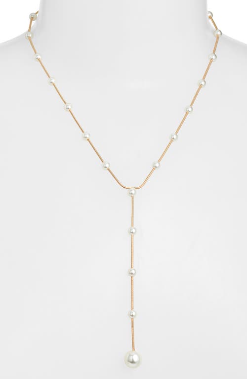 Nordstrom Graduated Faux Pearl Y-necklace In White- Gold