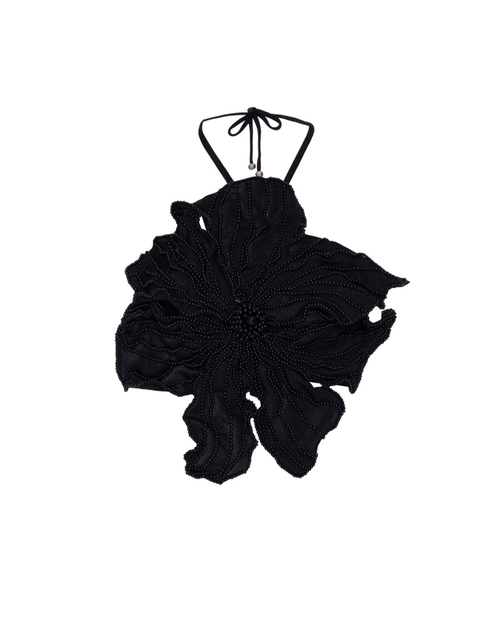 Patbo Hand-beaded Flower Top In Black