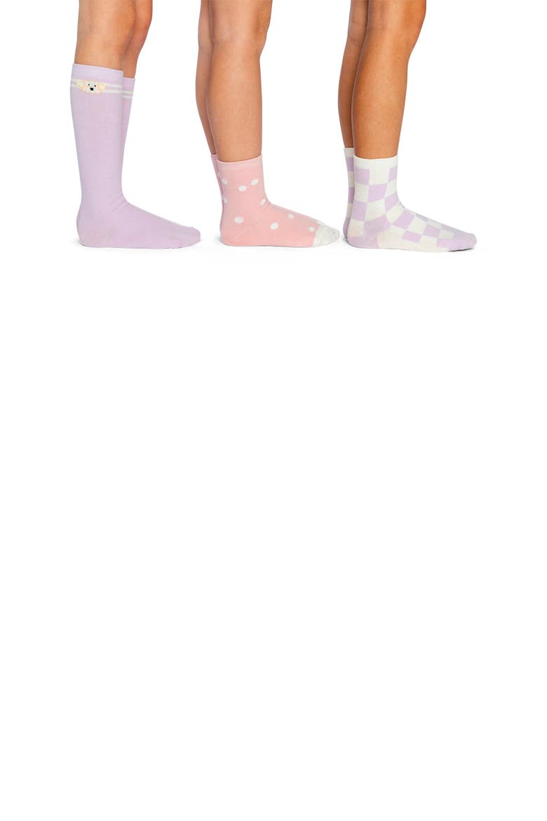 Three Pair Poodle Polka Dot Check Socks, Alternate, color, Lavender, Pink, and White