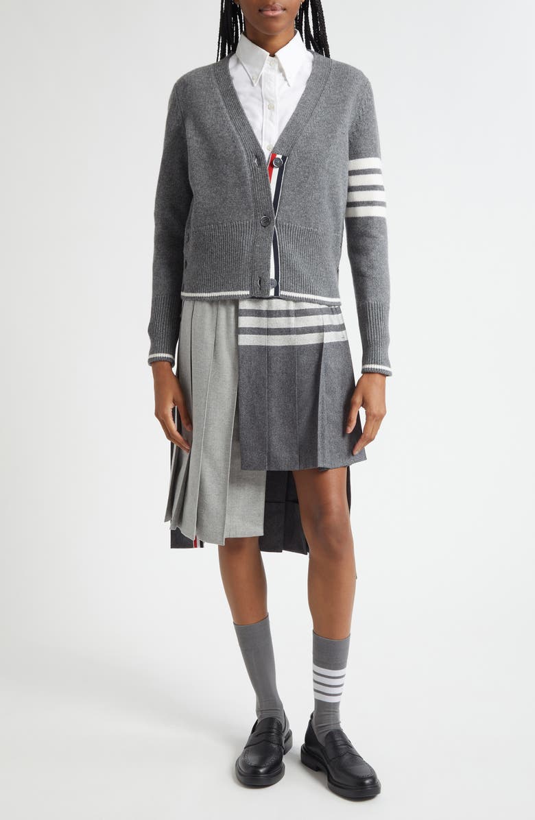 Thom Browne Intarsia Geese 4-Bar Wool Cardigan, Alternate, color, Medium Grey