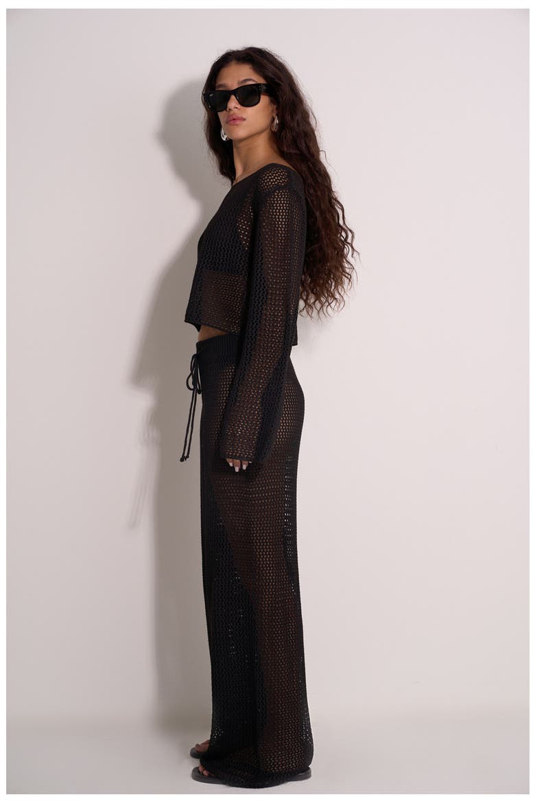 Anna Two Crochet Beach Pants, Alternate, color, Black