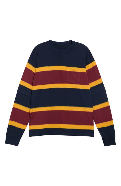 Stripe Chusen Dyed Cotton Long Sleeve Pocket T-Shirt