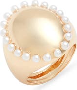 Open Edit Faux Pearl Border Signet Ring