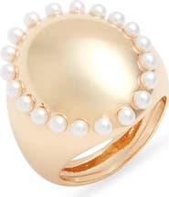 Open Edit Faux Pearl Border Signet Ring