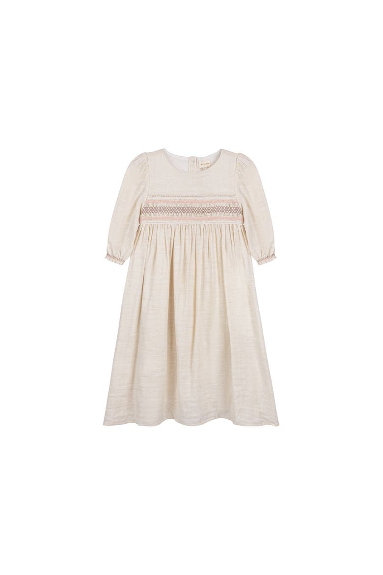 Looms Stitch Collection - 3/4 Smocked Linen Dress, Main, color, Natural