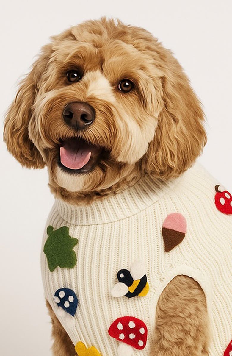 Found My Animal Fall Leaves 3D Icon Rib Dog Sweater, Alternate, color, Cream