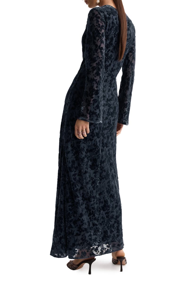 MANGO Devor Burnout Long Sleeve Maxi Dress, Alternate, color, Night Blue