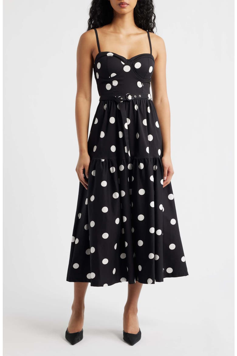 Belted Corset Midi Sundress, Main, color, BLACK/ WHITE