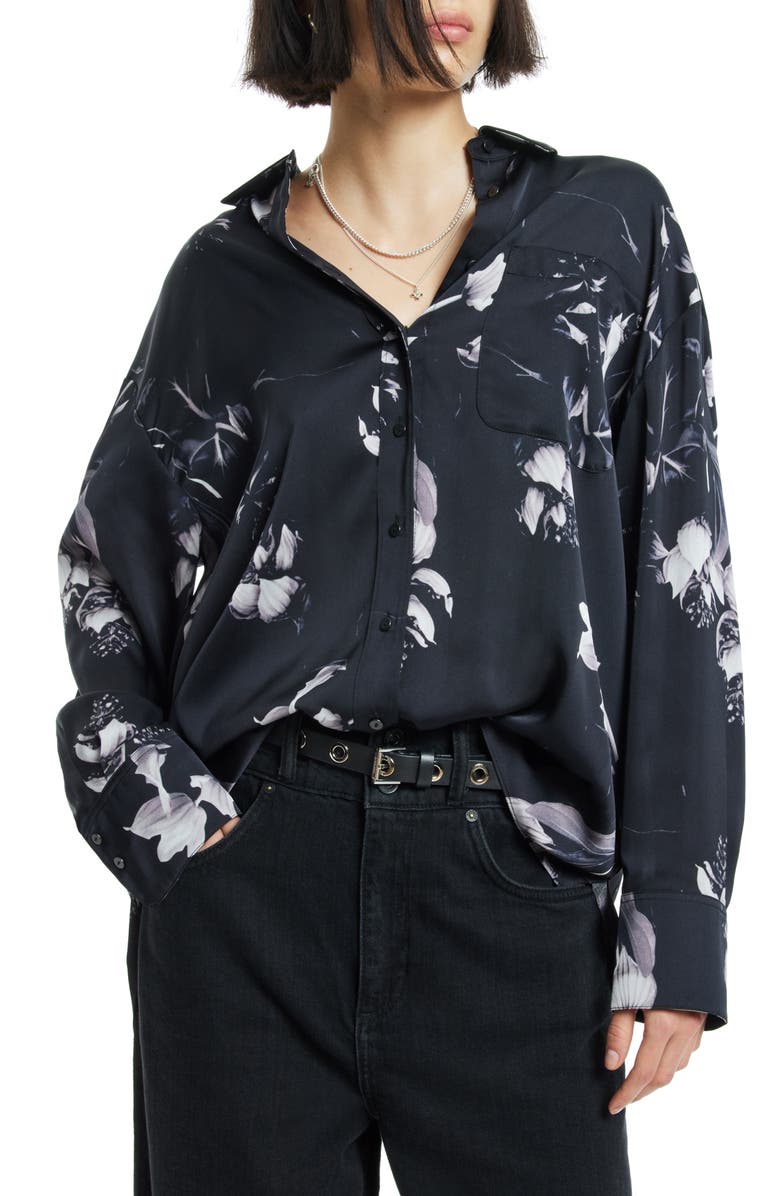 AllSaints Bernie Pauline Satin Button-Up Top, Main, color, 