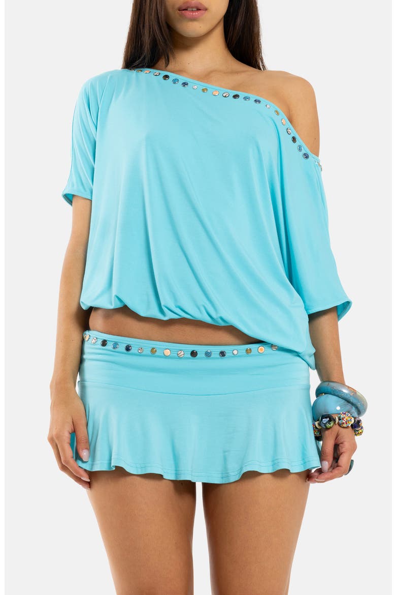 Studded Open Back Top, Main, color, TURQUOISE