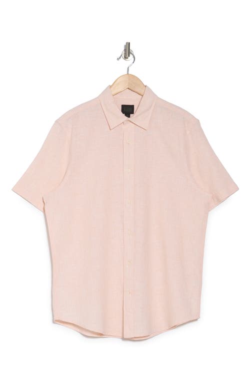 14th & Union Linen & Cotton Short Sleeve Button-up Shirt In Coral Beach- White Eoe