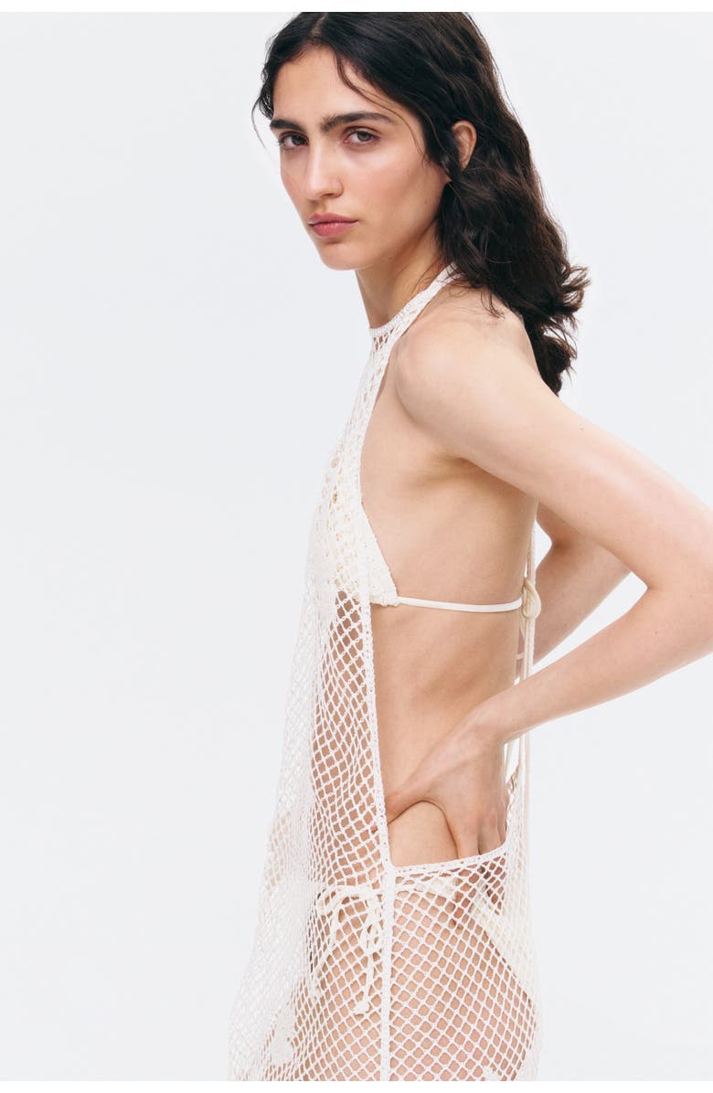 H&M Beaded Crochet-look Halterneck Dress, Alternate, color, Cream