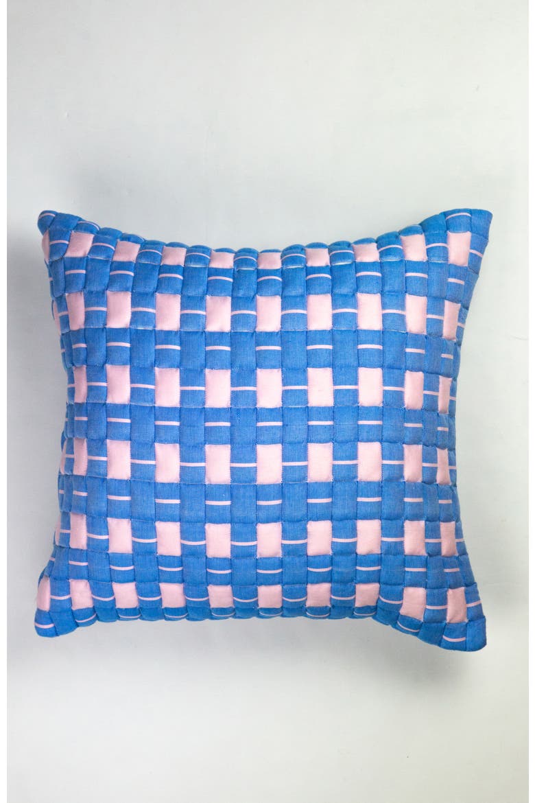 Quilted Sujani Checkered Throw Pillow, Main, color, Blue