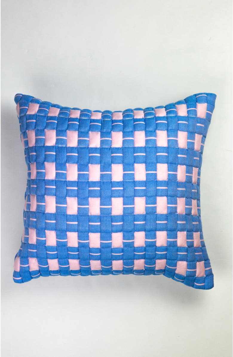 Archive New York Quilted Sujani Checkered Throw Pillow, Main, color, Blue