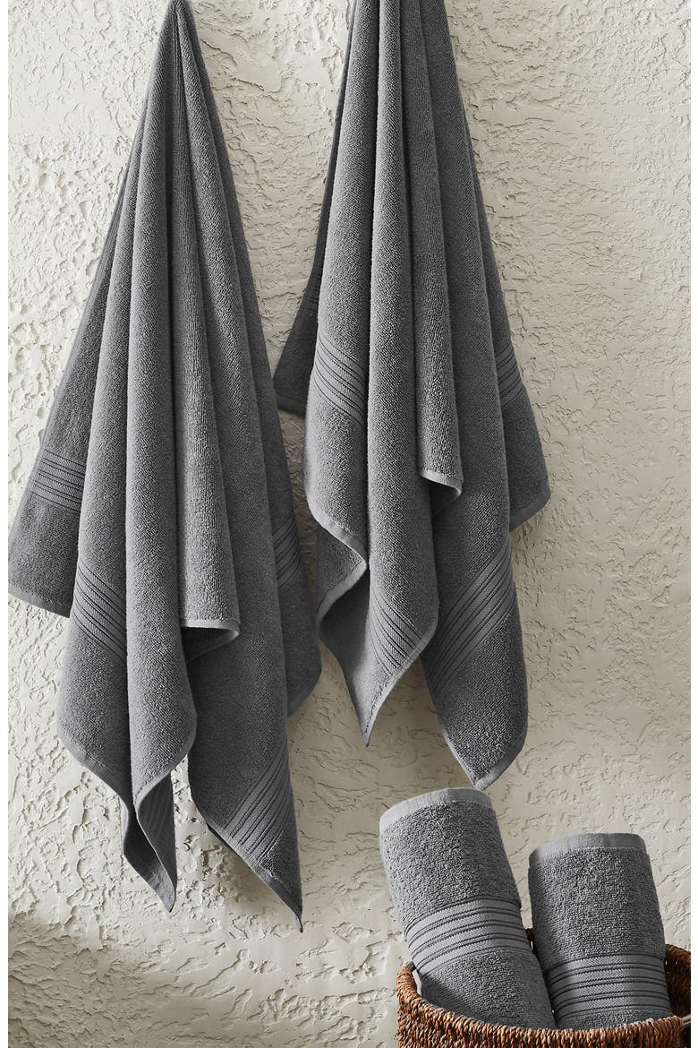 Quick-Dry Cotton 4-Pack Bath Towel Set, Alternate, color, SOLID - DARK GREY