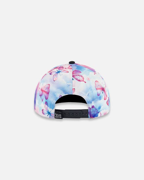DEUX PAR DEUX DEUX PAR DEUX GIRL'S PRINTED CAP BUTTERFLIES ON MULTICOLORED AND BLACK BACKGROUND
