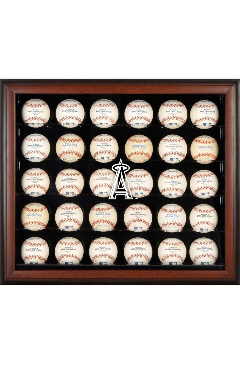 FANATICS AUTHENTIC Los Angeles Angels Logo Brown Framed 30-Ball Display Case, Main, color, 