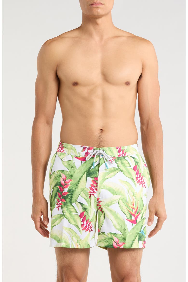 Rialto Calypso Fronds Swim Trunks, Main, color, WHITE