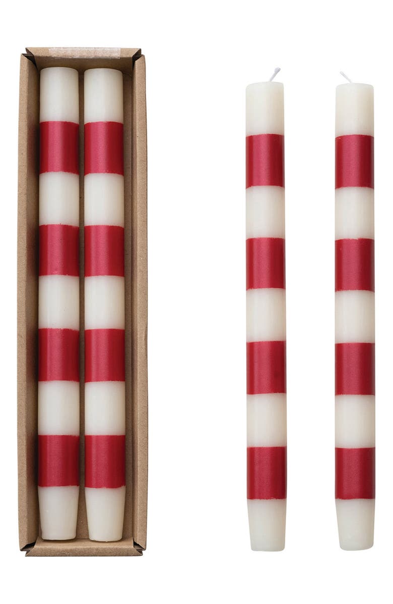 Creative Co-Op 2-Pack Ivory & Red Stripe Candles, Main, color, White And Red
