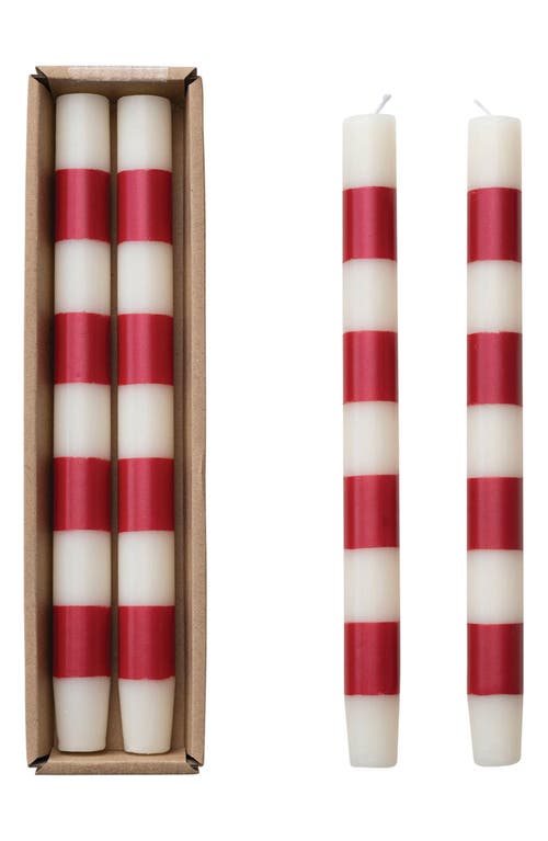 Creative Co-op 2-pack Ivory & Red Stripe Candles In Red