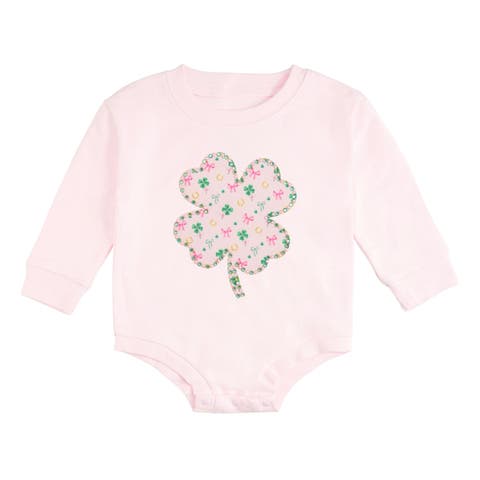 Ditsy Shamrock Patch St. Patrick
s Day Long Sleeve Romper (Baby)