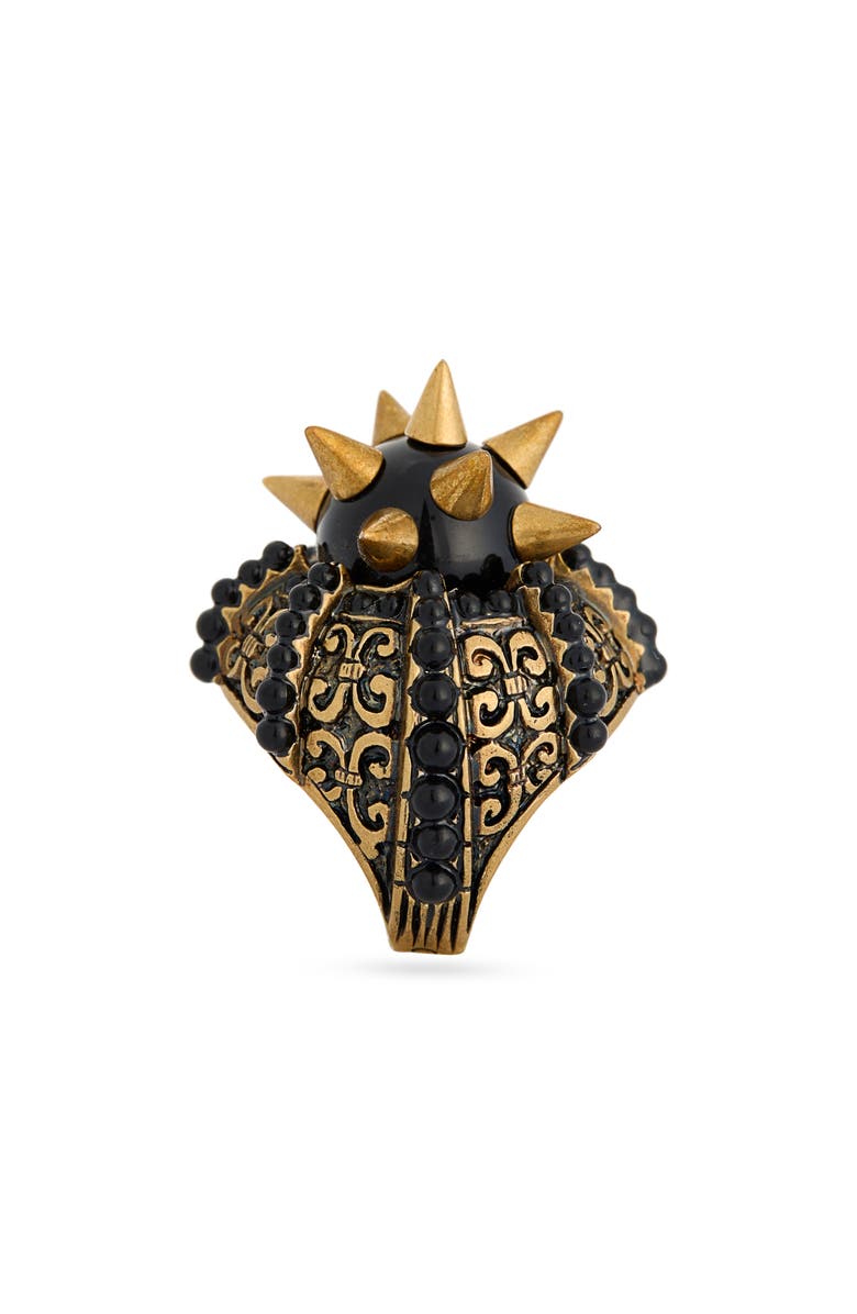 Gucci Faux Pearl & Resin Cocktail Ring, Alternate, color, Black Gold