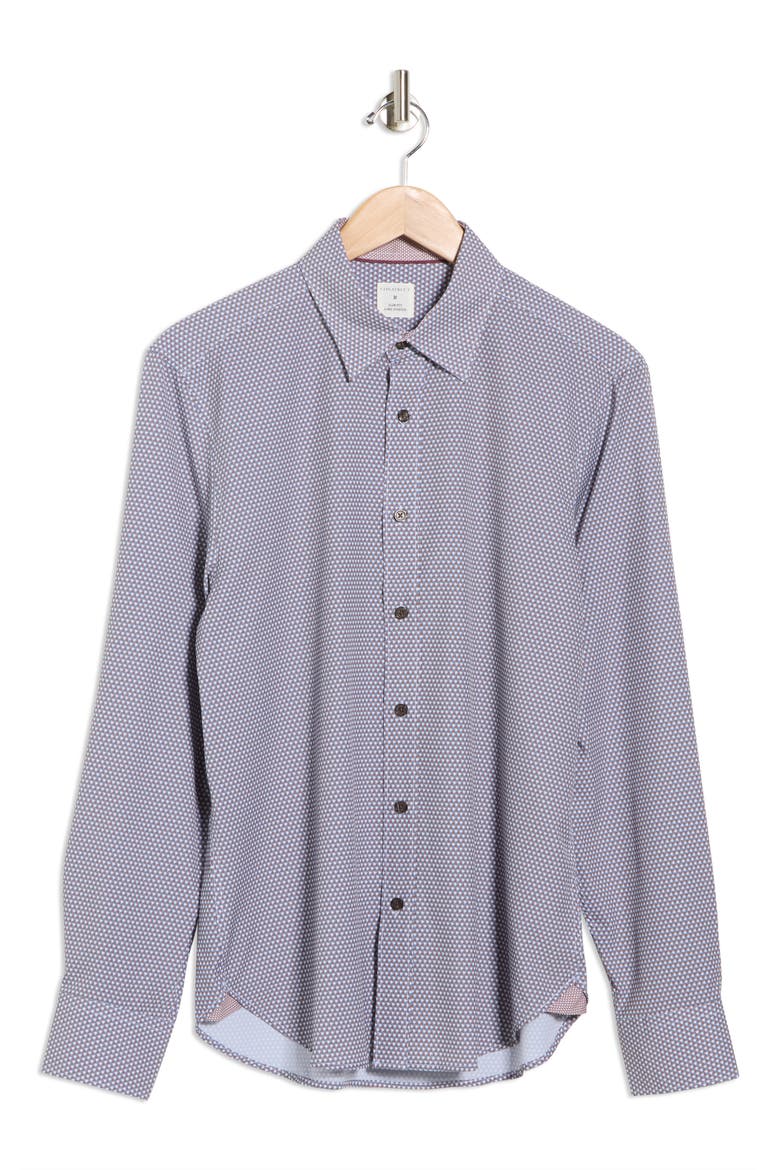 Geometric Slim Fit Stretch Button-Up Shirt, Alternate, color, WHITE/ BLUE