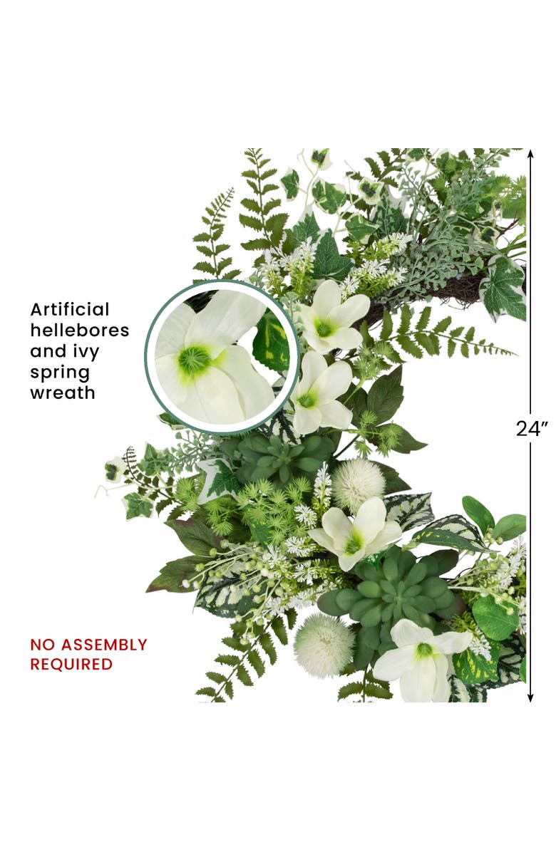 Northlight Hellebores and Ivy Artificial Spring Floral Wreath, 24-Inch, Alternate, color, Green