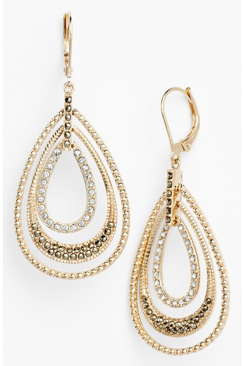 Orbital Triple Teardrop Hoop Earrings, Main, color, MARCASITE/ CRYSTAL/ GOLD