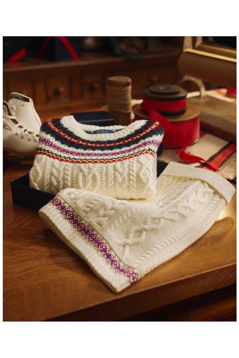 Kids' Fair Isle Cotton Sweater & Skirt Set, Alternate, color, WHITE MULTI