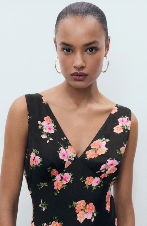 Mango Print Sleeveless Maxi Dress In Black
