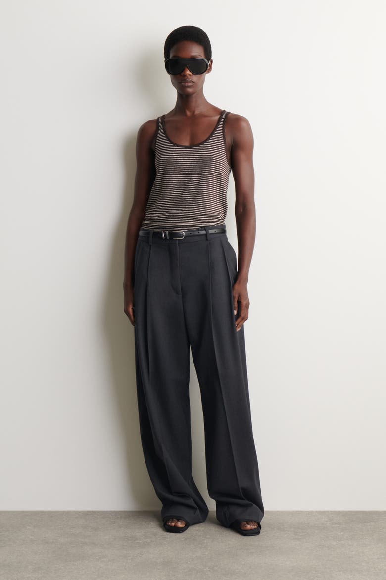 Linen-jersey Tank Top, Alternate, color, BROWN / WHITE / STRIPED