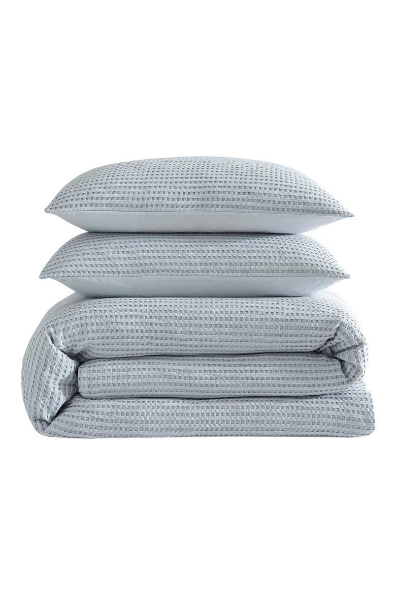 Solid Waffle Knit Full/Queen Comforter & Sham Set, Main, color, LIGHT-PASTEL BLUE