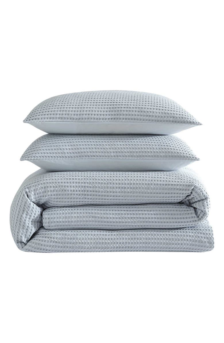 Kenneth Cole Solid Waffle Knit Full/Queen Duvet Cover & Sham Set, Main, color, Lt-Pastel Blue
