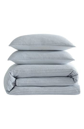 Kenneth Cole Solid Waffle Knit Full/queen Comforter & Sham Set In Light-pastel Blue