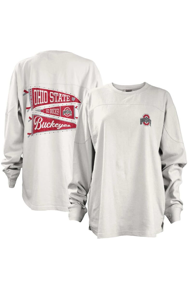 PRESSBOX Women's Pressbox White Ohio State Buckeyes Pennant Stack Oversized Long Sleeve T-Shirt, Main, color, 