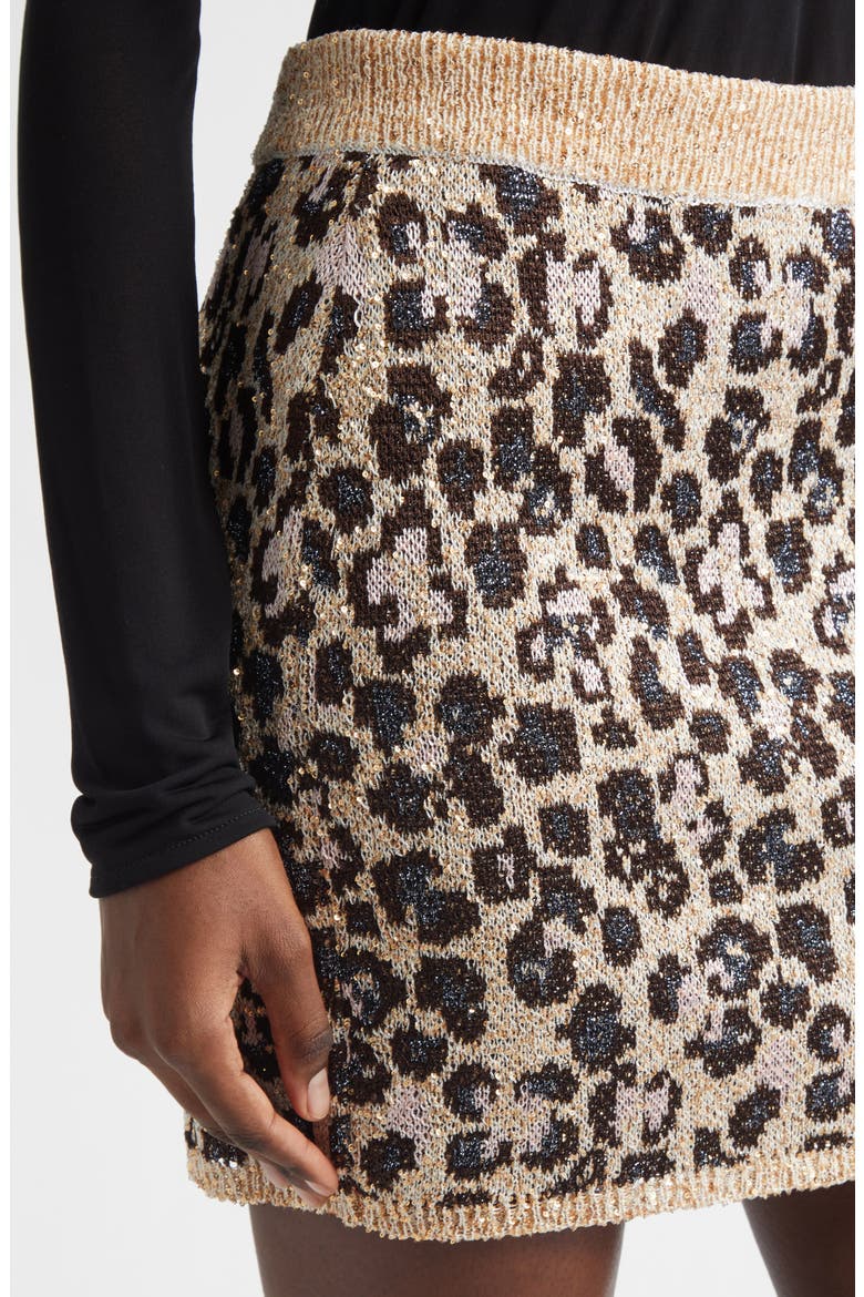 Animal Jacquard Sequin Sweater Skirt, Alternate, color, BEIGE BASE