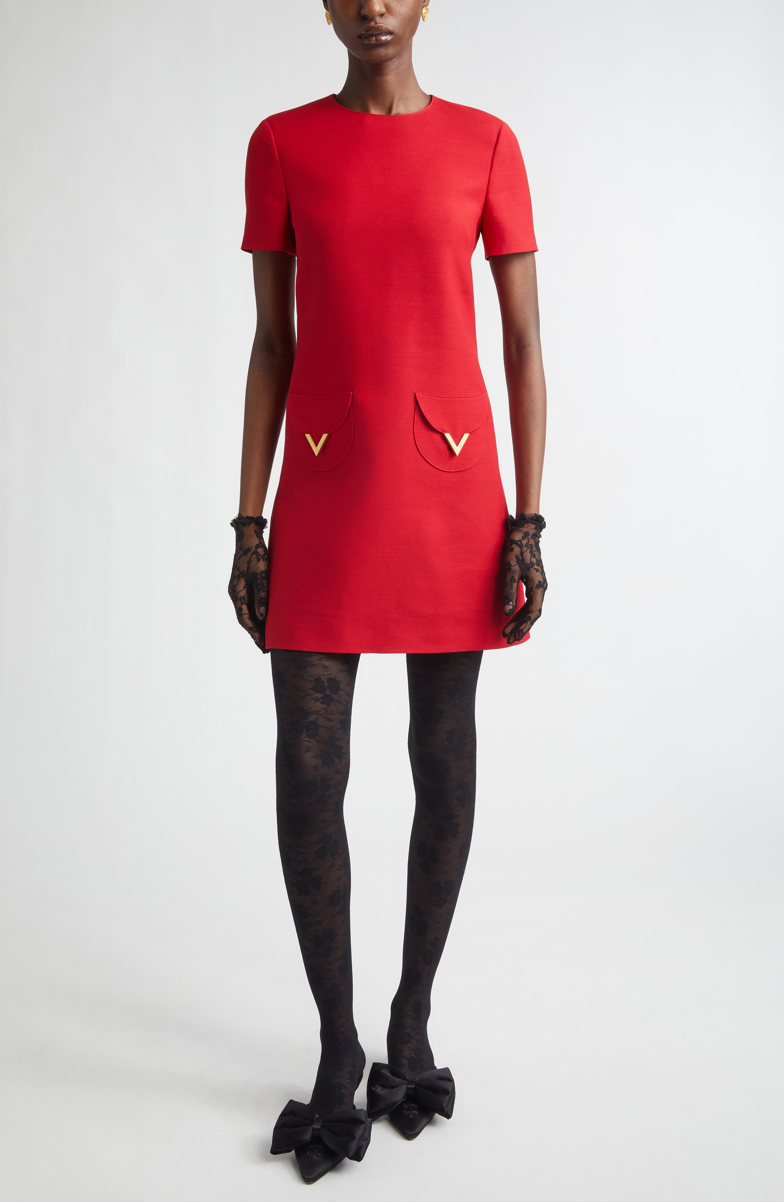 V-Detail Solid Crepe Couture Minidress