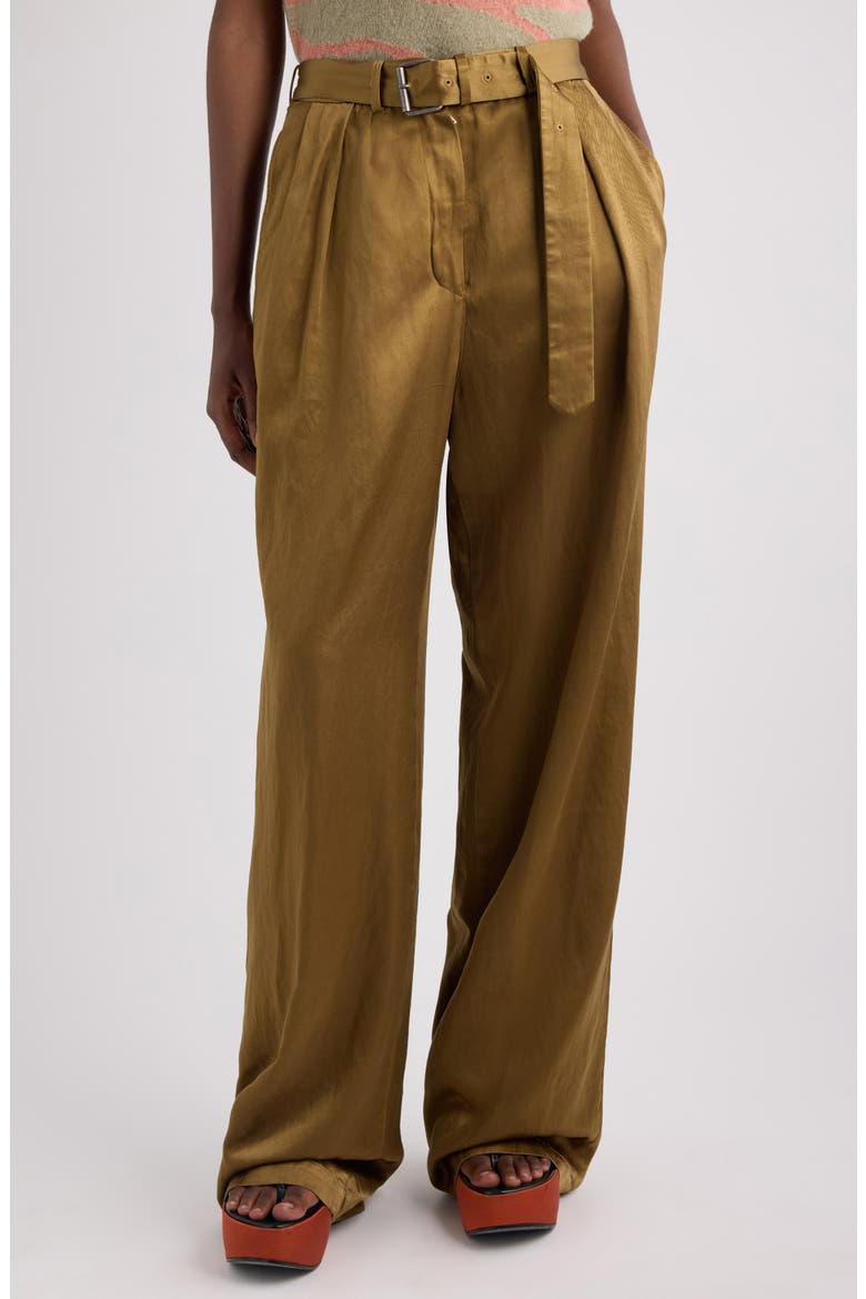 Peaches Belted Pleated Wide Leg Trousers, Main, color, UMBER