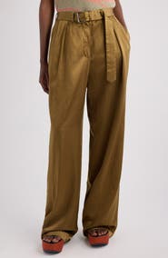 Dries Van Noten Peaches Belted Pleated Wide Leg Trousers