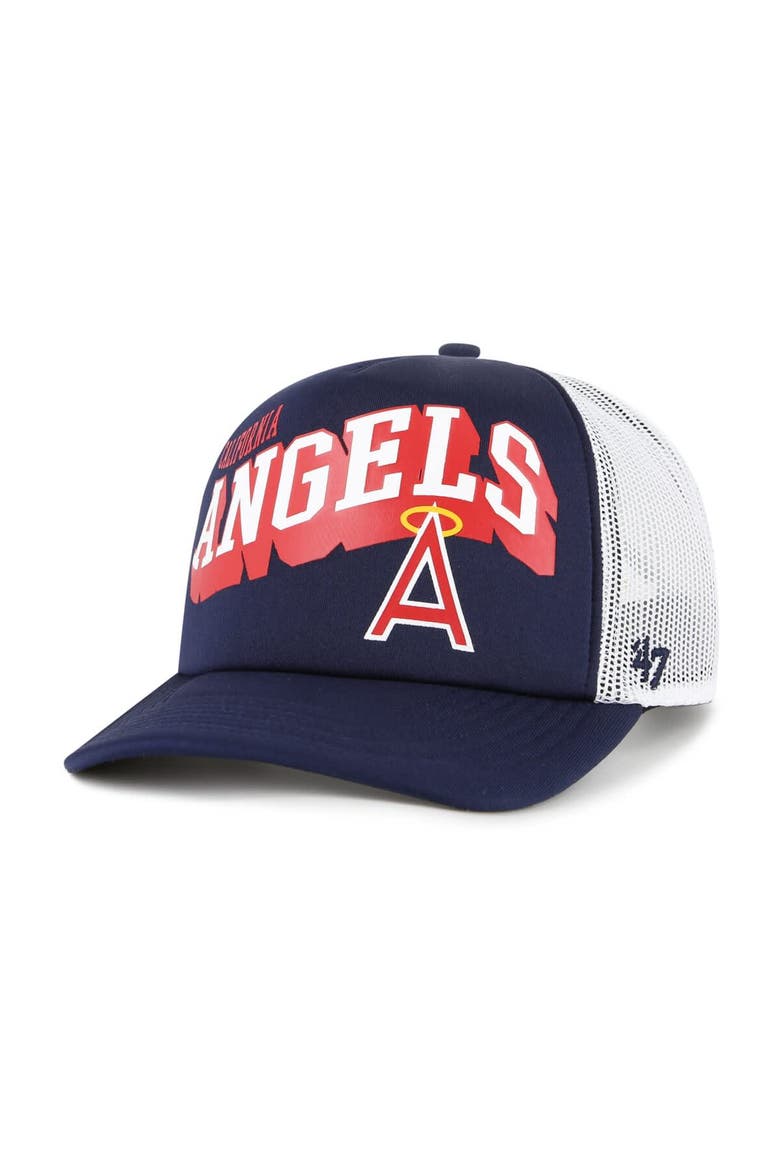 Men's '47 Navy Los Angeles Angels Meander Foam Trucker Snapback Hat, Main, color, Navy