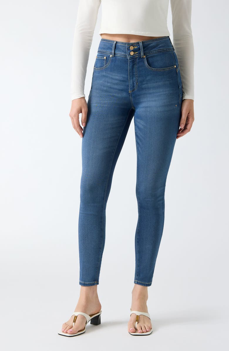 GUESS Shape Up Ankle Skinny Jeans, Main, color, Blue