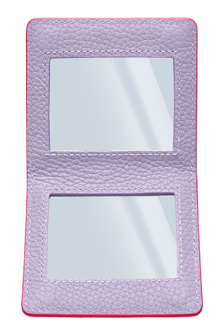 Leather Compact Mirror, Alternate, color, Fuchsia Lavender