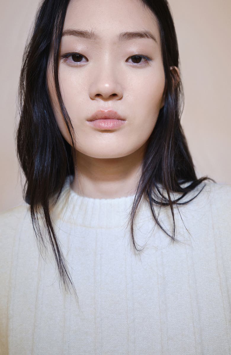 MANGO Perkins Rib Mock Neck Sweater, Alternate, color, Ecru