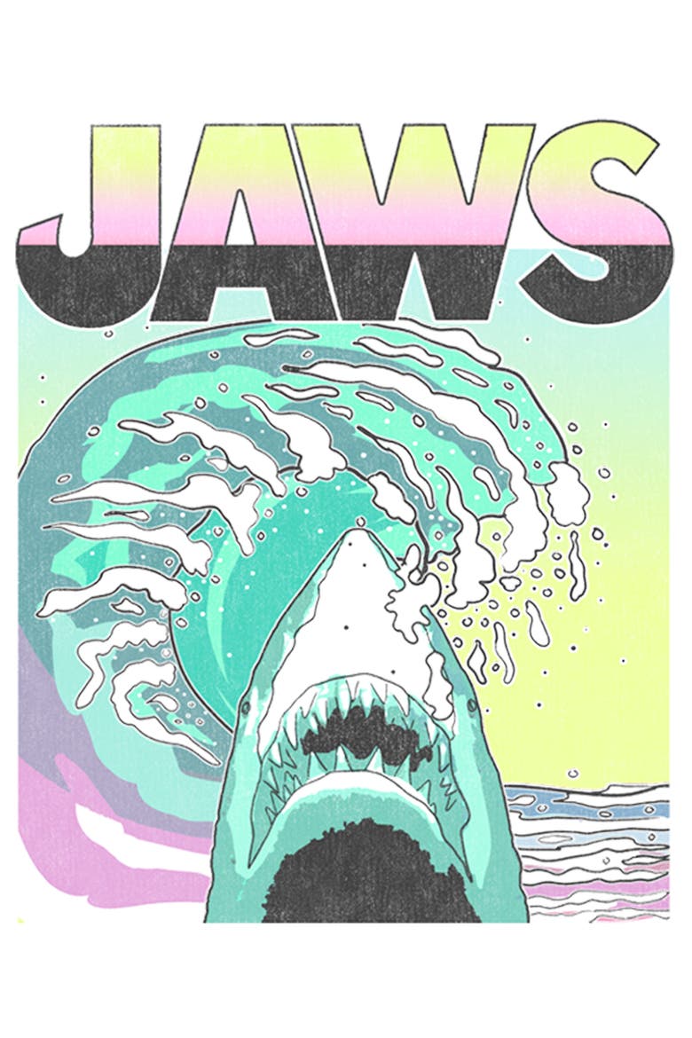 Men's Jaws 80s Colorful Wave Graphic T-Shirt, Alternate, color, White