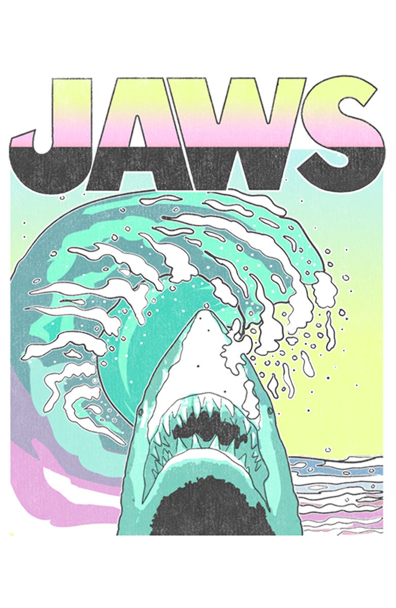 Jaws Men's Jaws 80s Colorful Wave  Graphic T-Shirt, Alternate, color, White